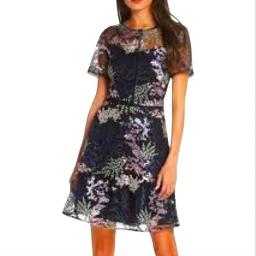 Chelsea 28 Pink Blue Green Black Floral Lace Party Cocktail Mini Dress Size Smal